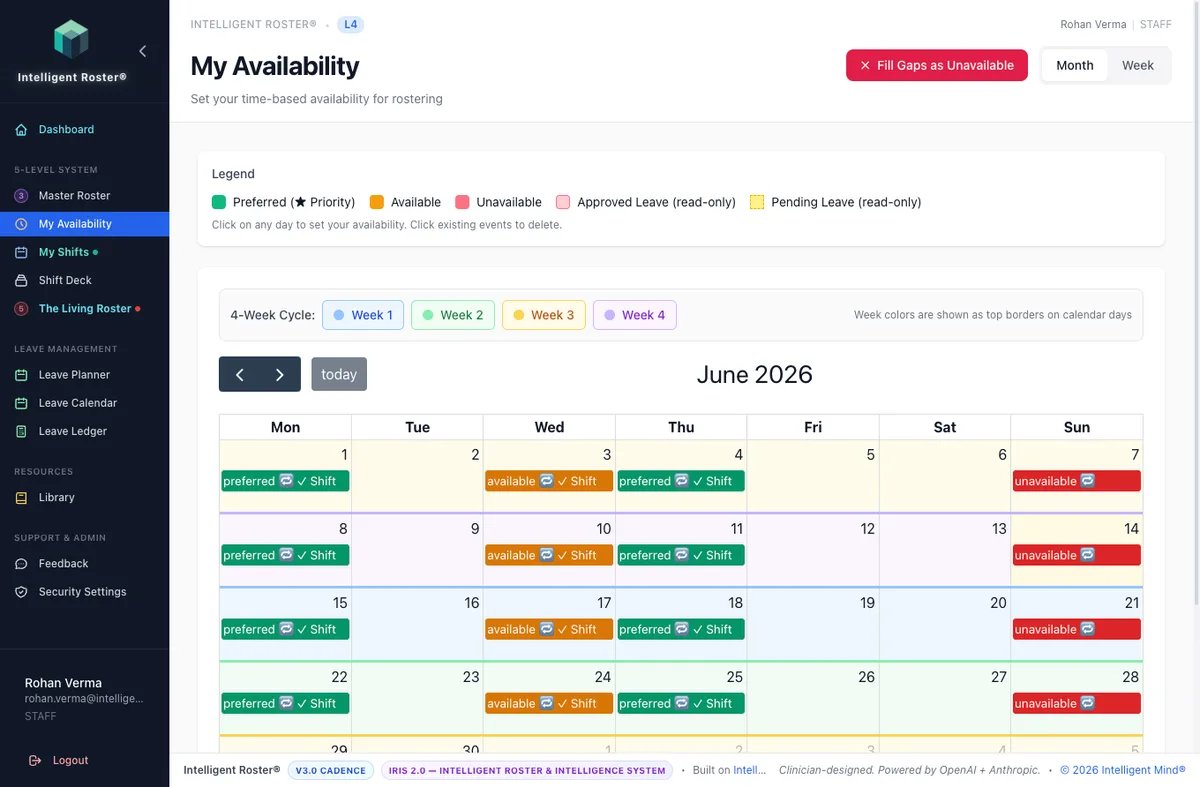 My Availability calendar with preferred and unavailable blocks