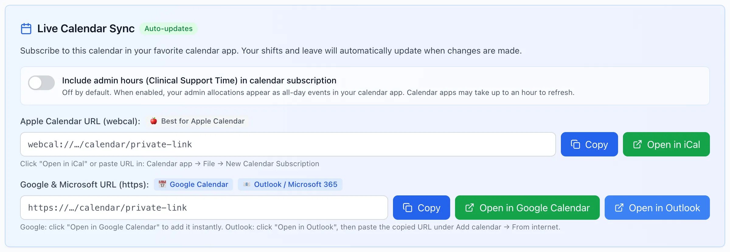 Live Calendar Sync on My Shifts
