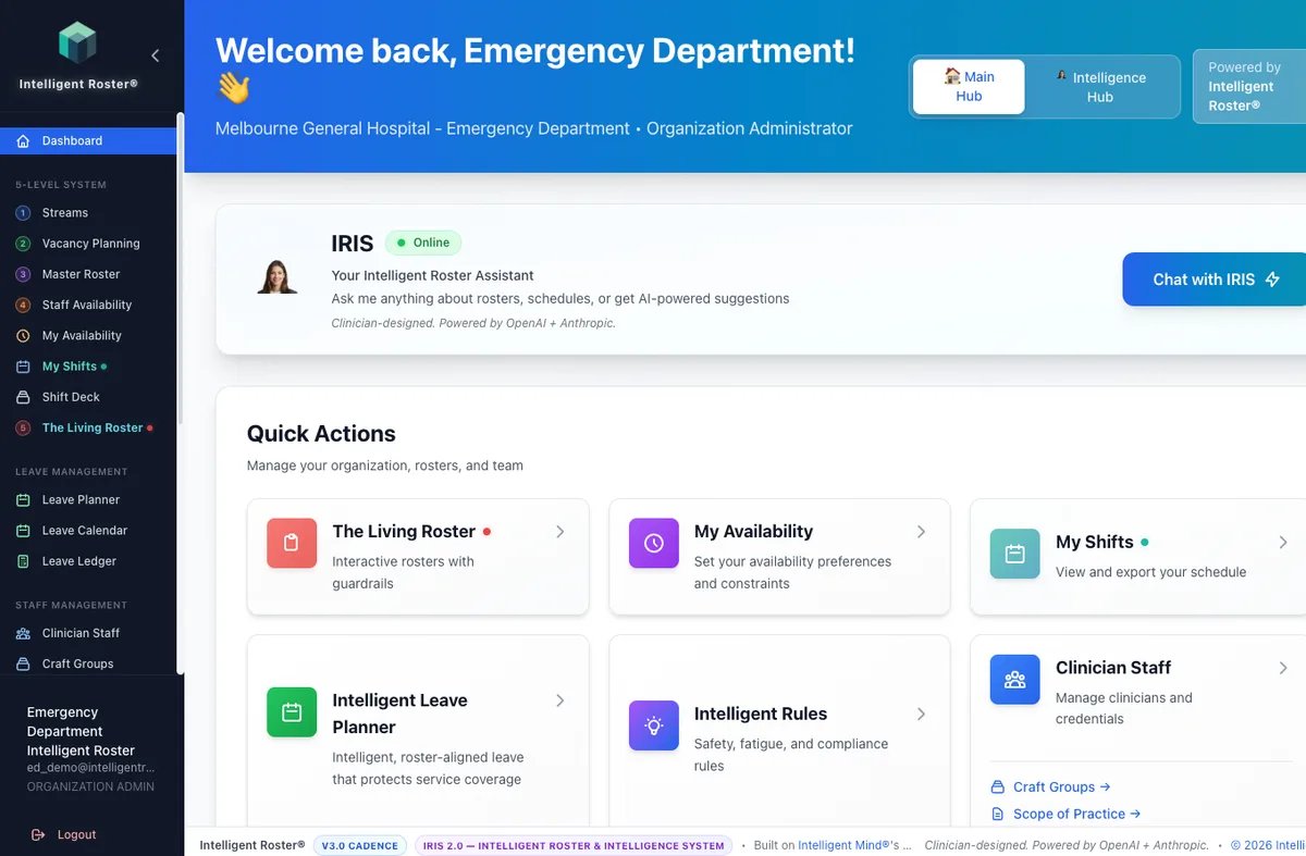 Admin dashboard with sidebar and quick actions