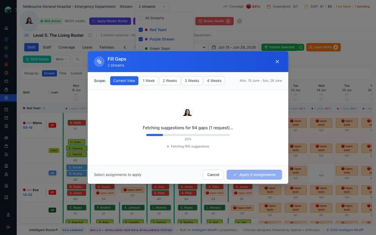 Fill Gaps modal with 2 streams selected — header shows N streams